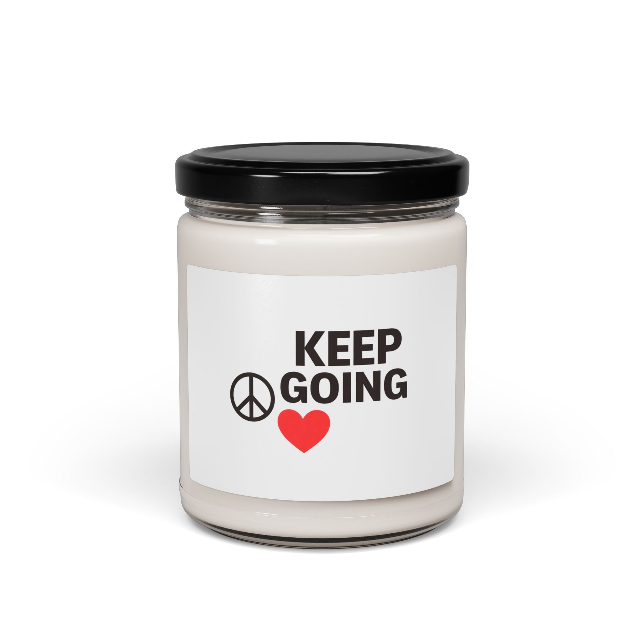 Keep Going Soy Candle — Motivational 9oz Scented Candle with Peace & Heart Design