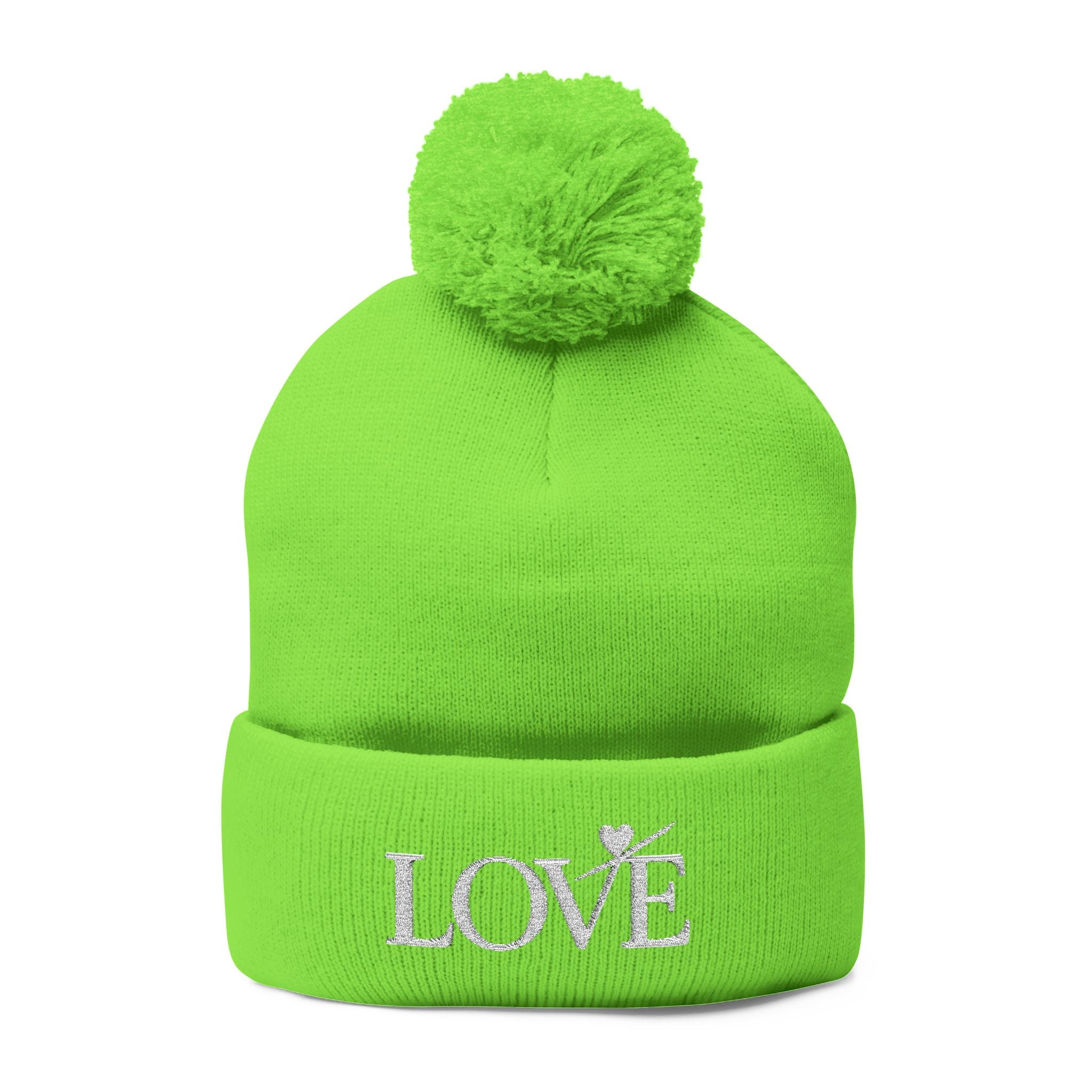 Love- Embroidered - Pom-Pom Beanie — Knit Winter Hat
