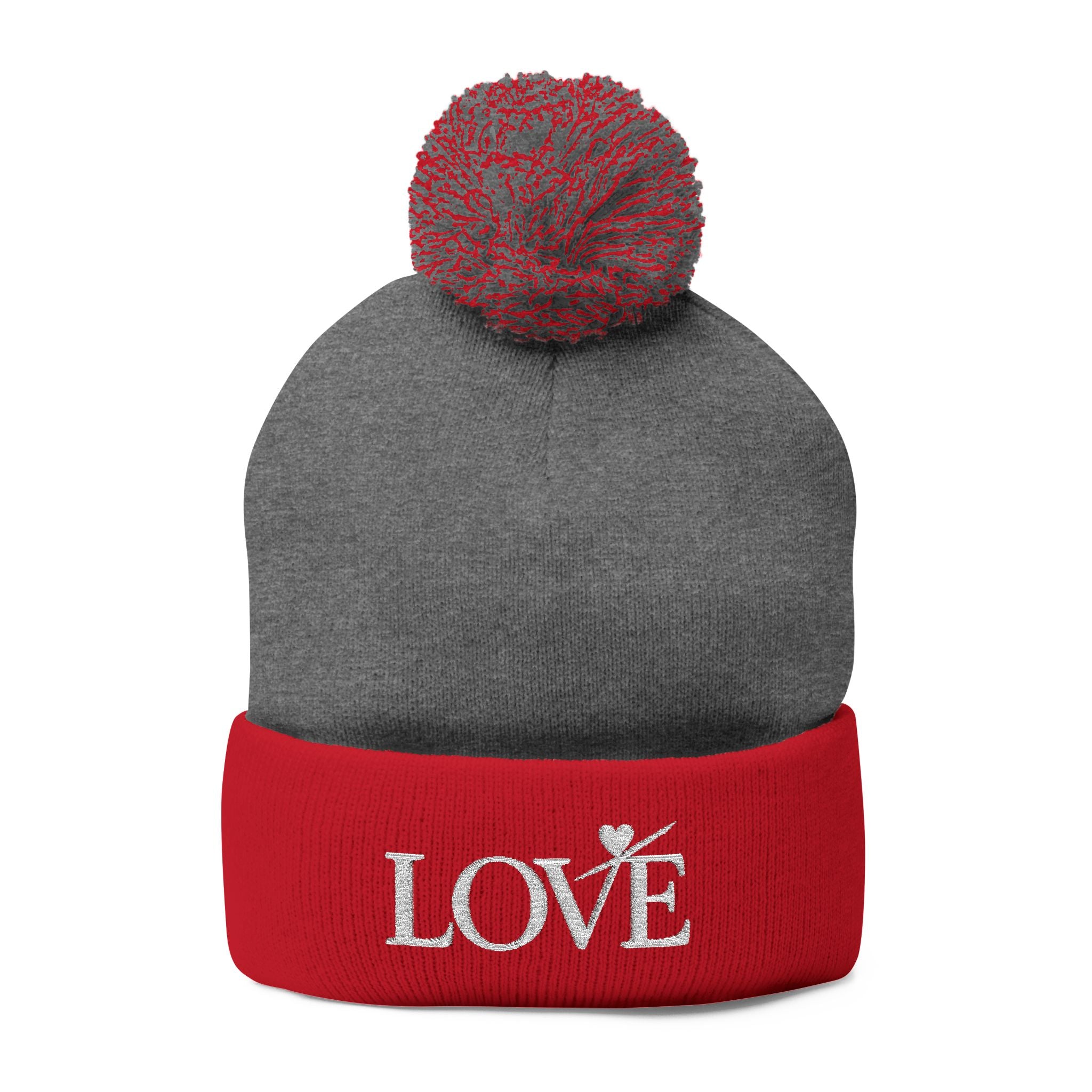 Love- Embroidered - Pom-Pom Beanie — Knit Winter Hat