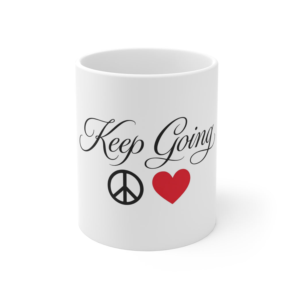Keep Going Peace & Heart Mug — Inspirational 11oz Coffee Cup