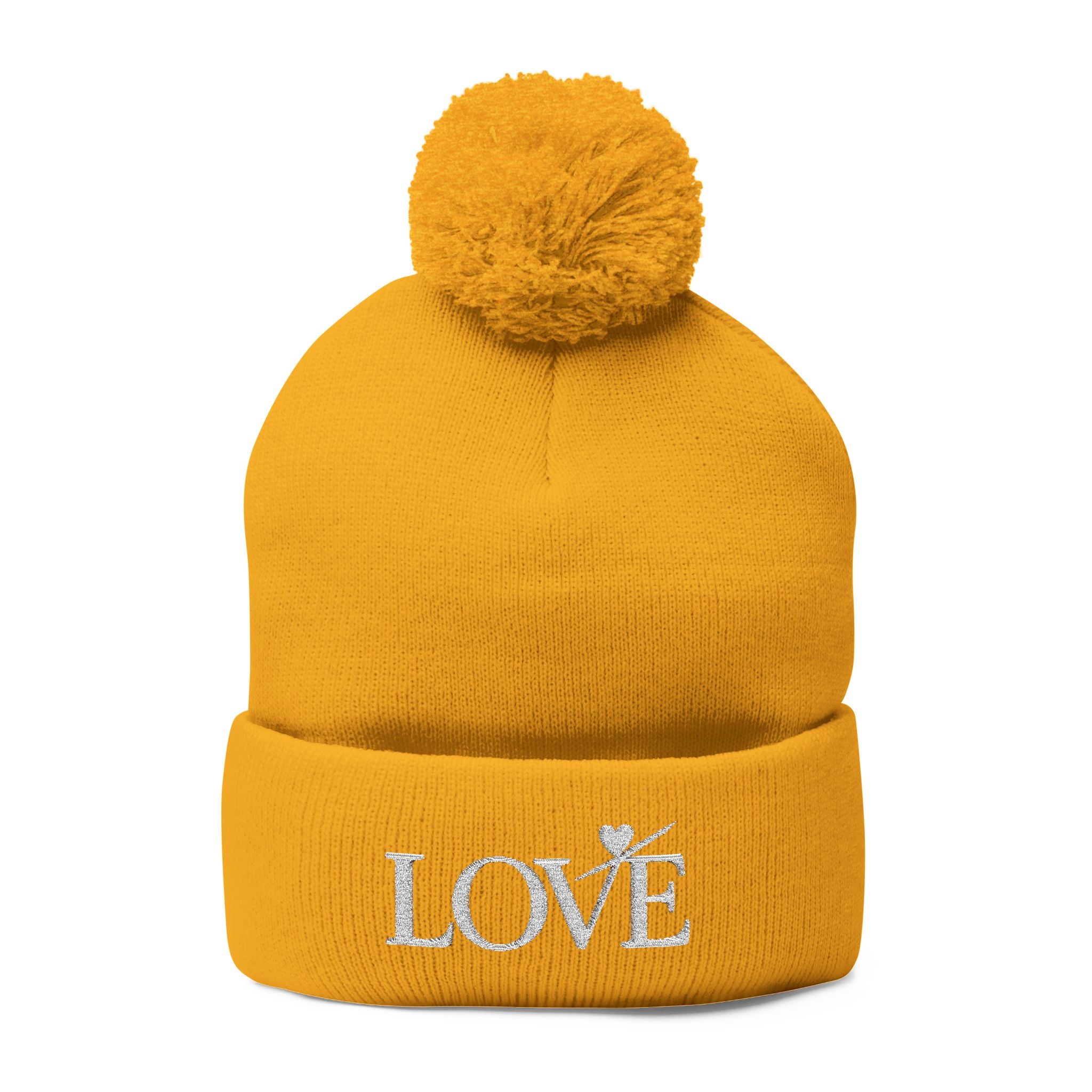 Love- Embroidered - Pom-Pom Beanie — Knit Winter Hat