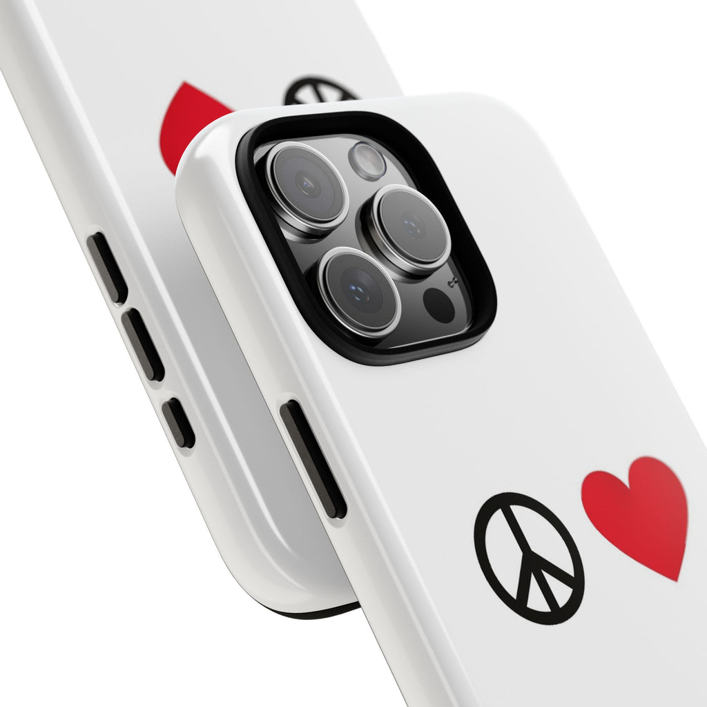 Peace & Heart Phone Case — Minimal Peace Sign and Red Heart Tough Case
