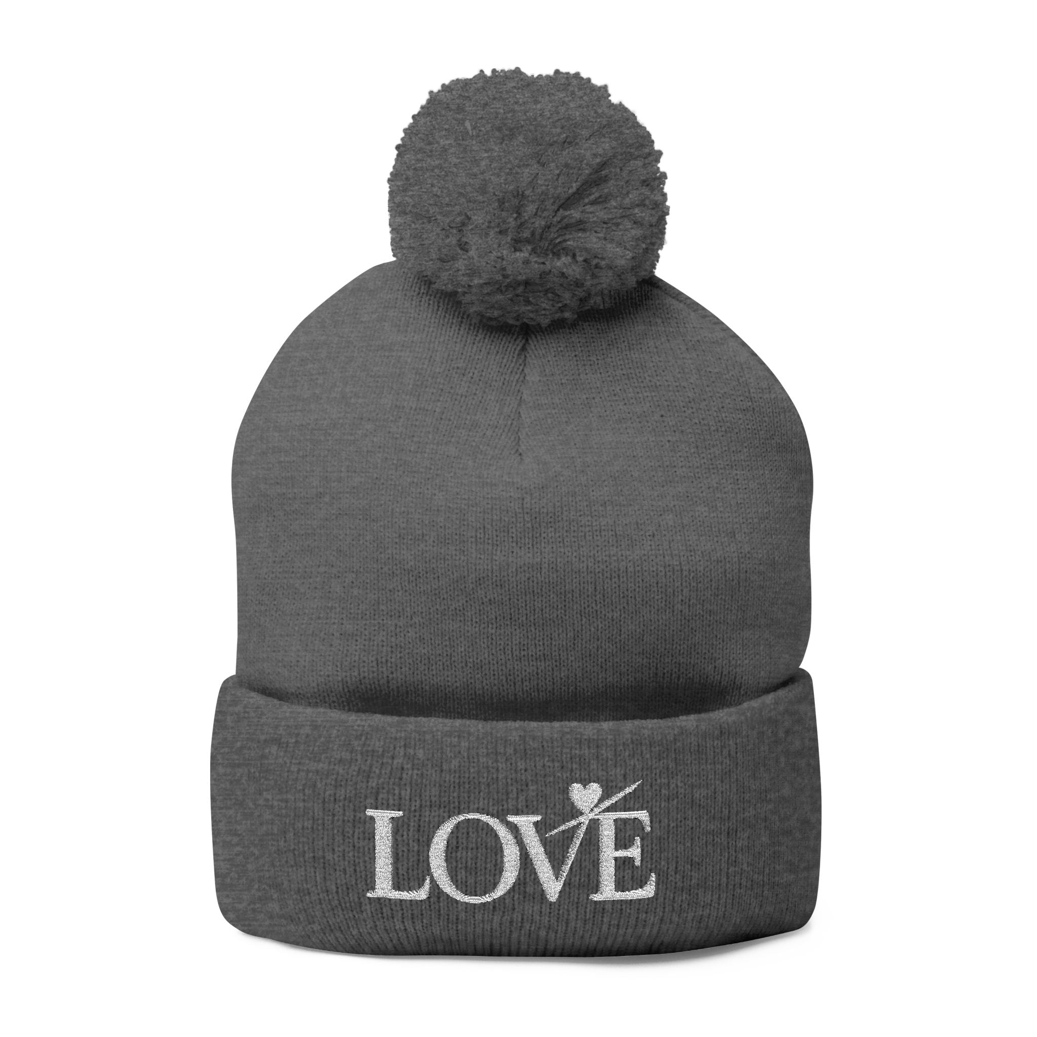 Love- Embroidered - Pom-Pom Beanie — Knit Winter Hat