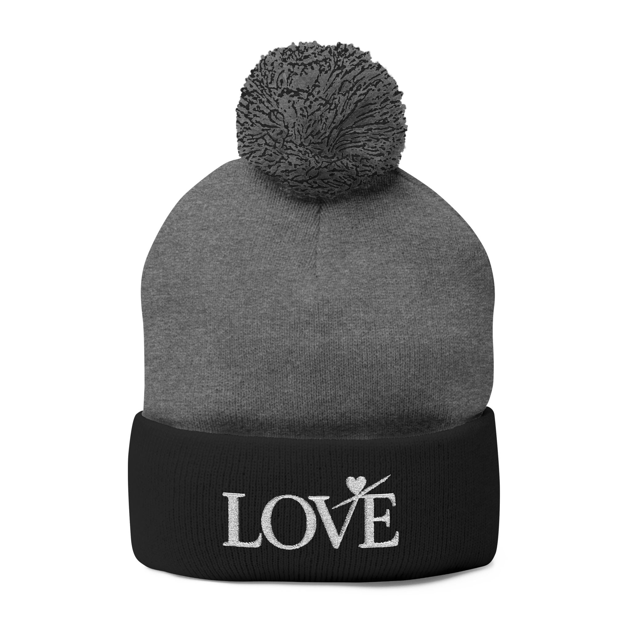 Love- Embroidered - Pom-Pom Beanie — Knit Winter Hat