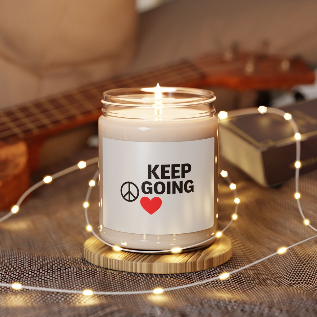 Keep Going Soy Candle — Motivational 9oz Scented Candle with Peace & Heart Design