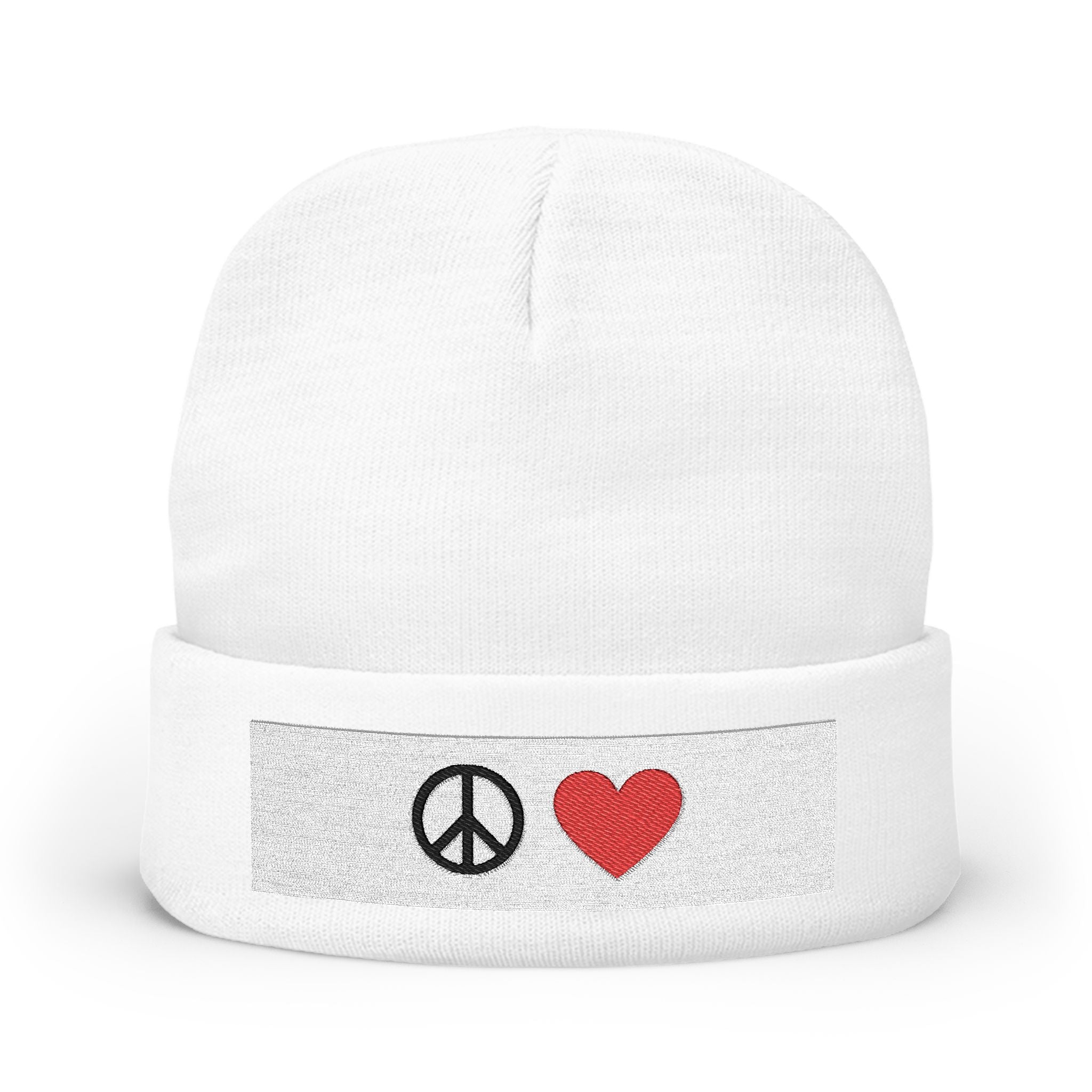 Peace & Heart Embroidered Knit Beanie