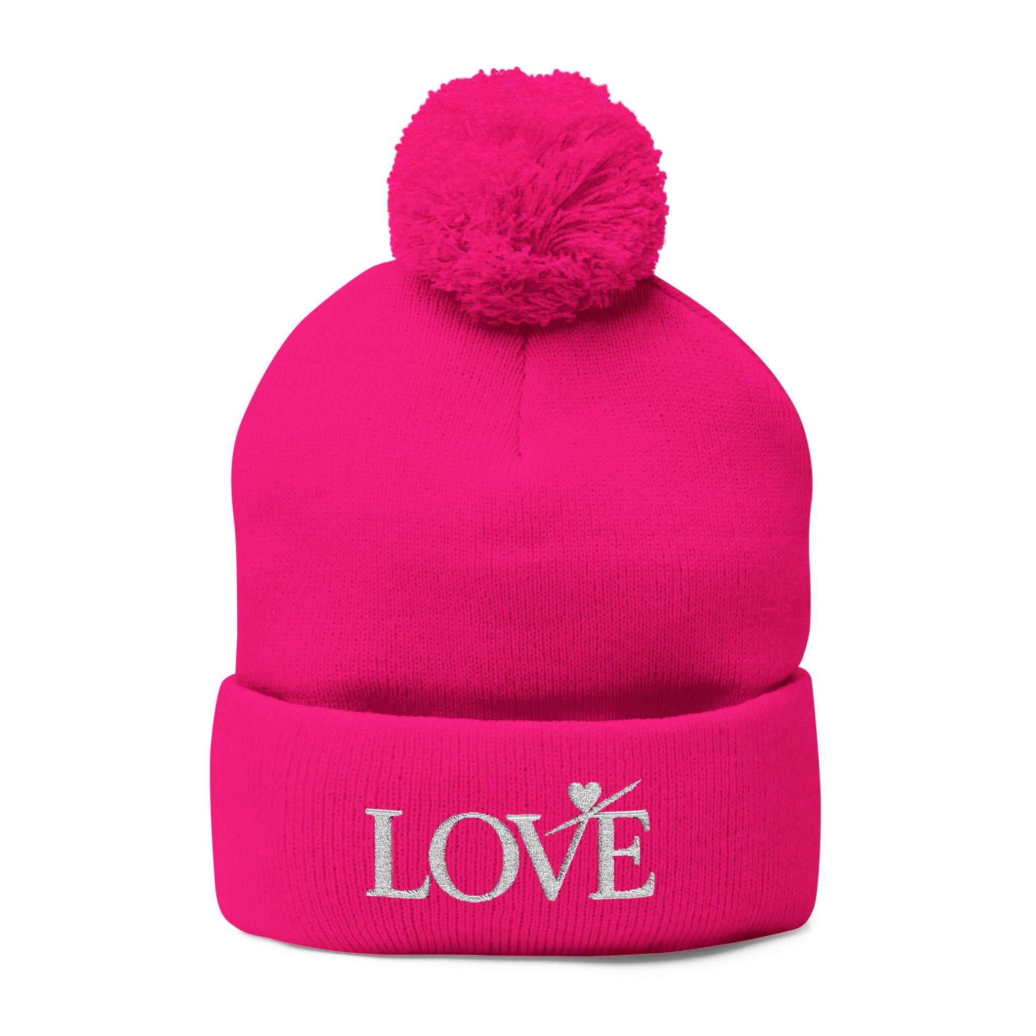 Love- Embroidered - Pom-Pom Beanie — Knit Winter Hat