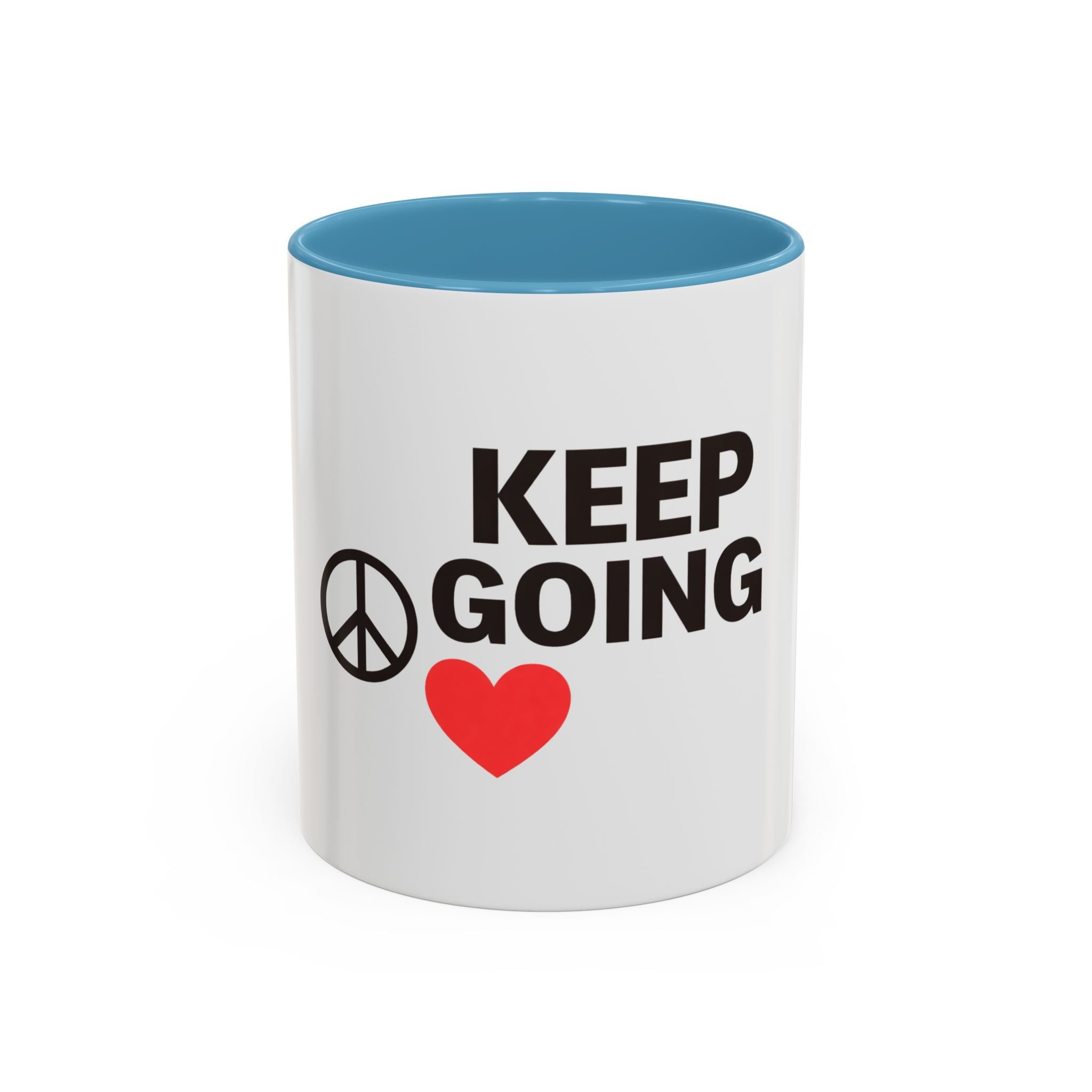 Keep Going Peace & Heart Accent Coffee Mug — Motivational Tea Cup for Encouragement