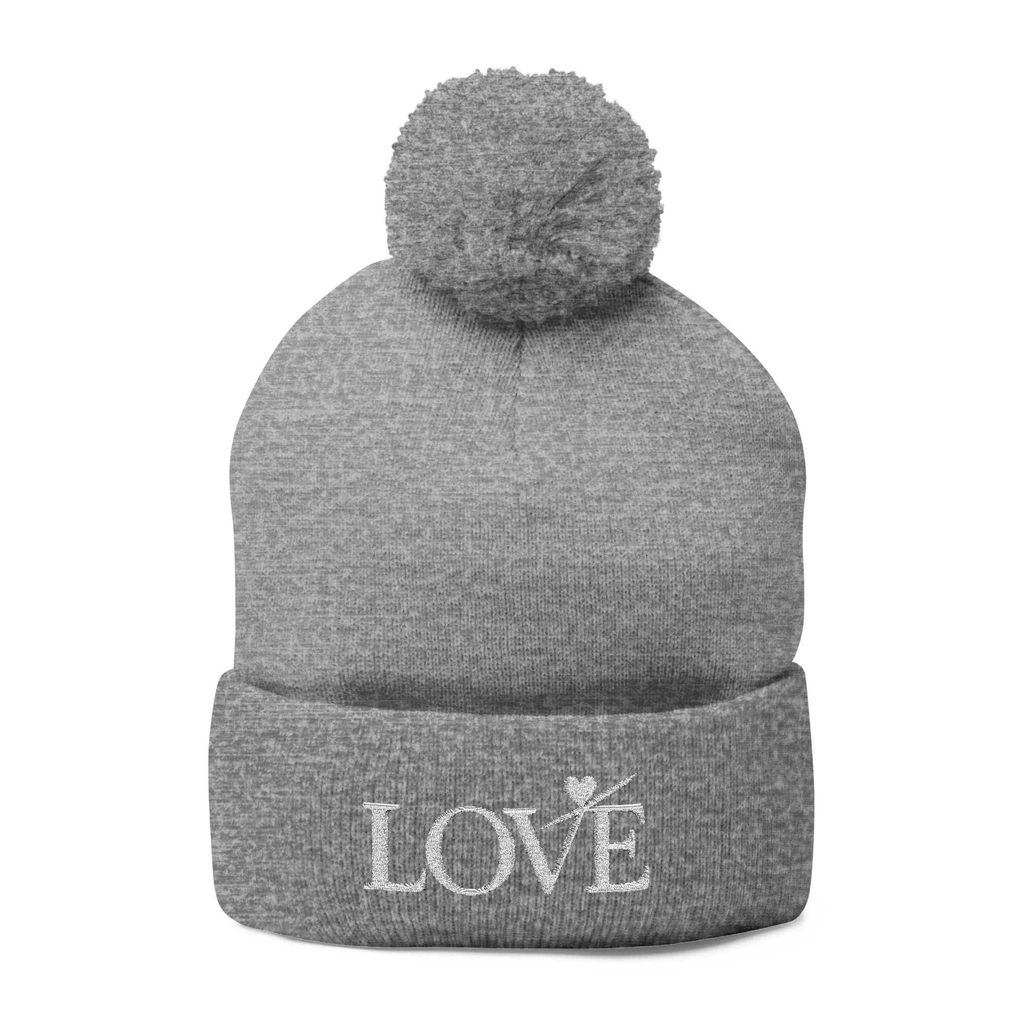 Love- Embroidered - Pom-Pom Beanie — Knit Winter Hat