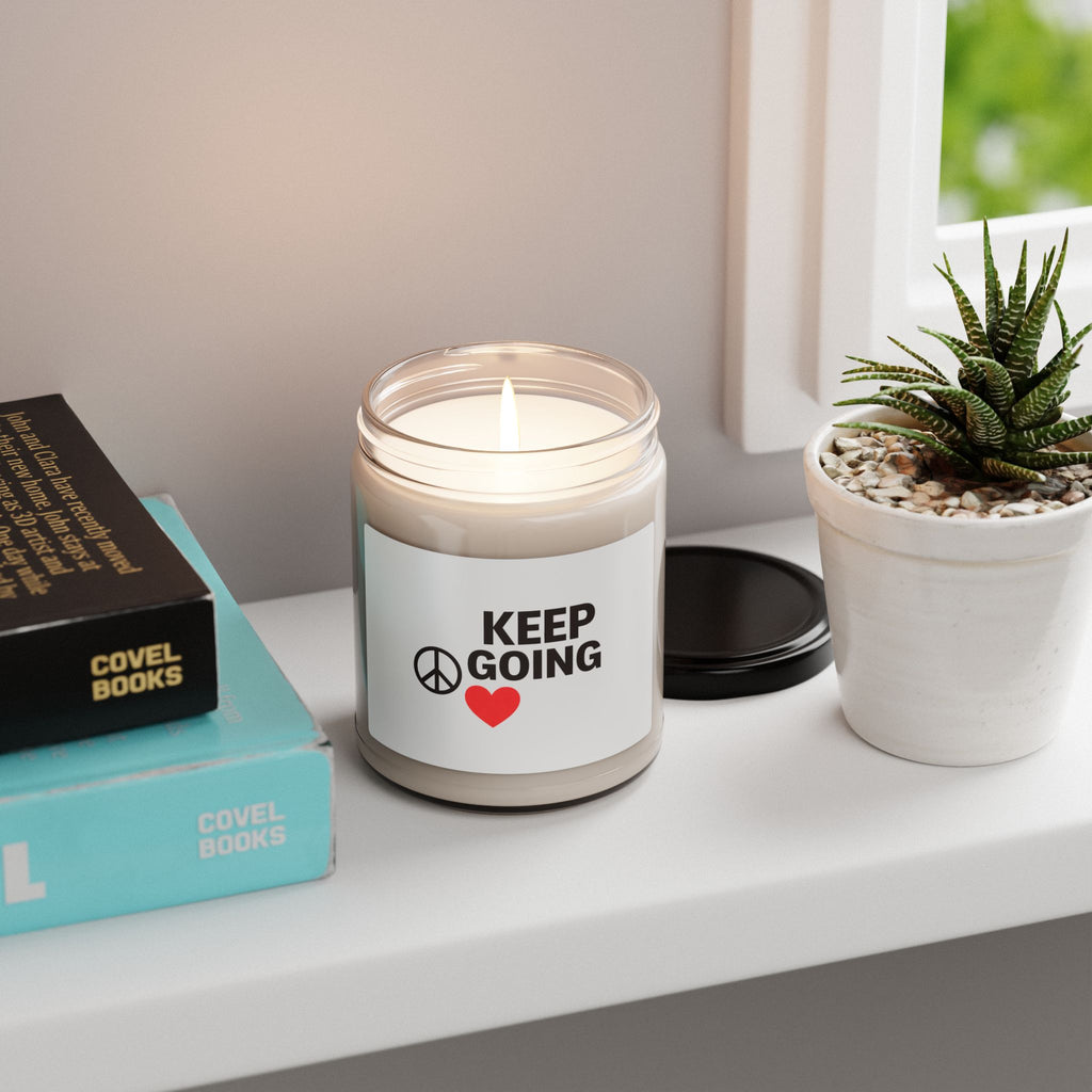 Keep Going Soy Candle — Motivational 9oz Scented Candle with Peace & Heart Design