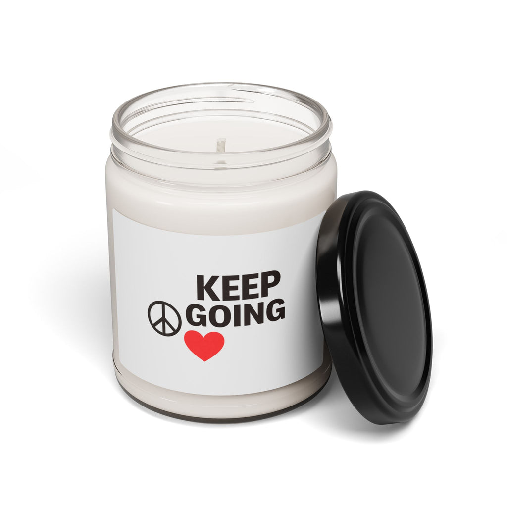 Keep Going Soy Candle — Motivational 9oz Scented Candle with Peace & Heart Design