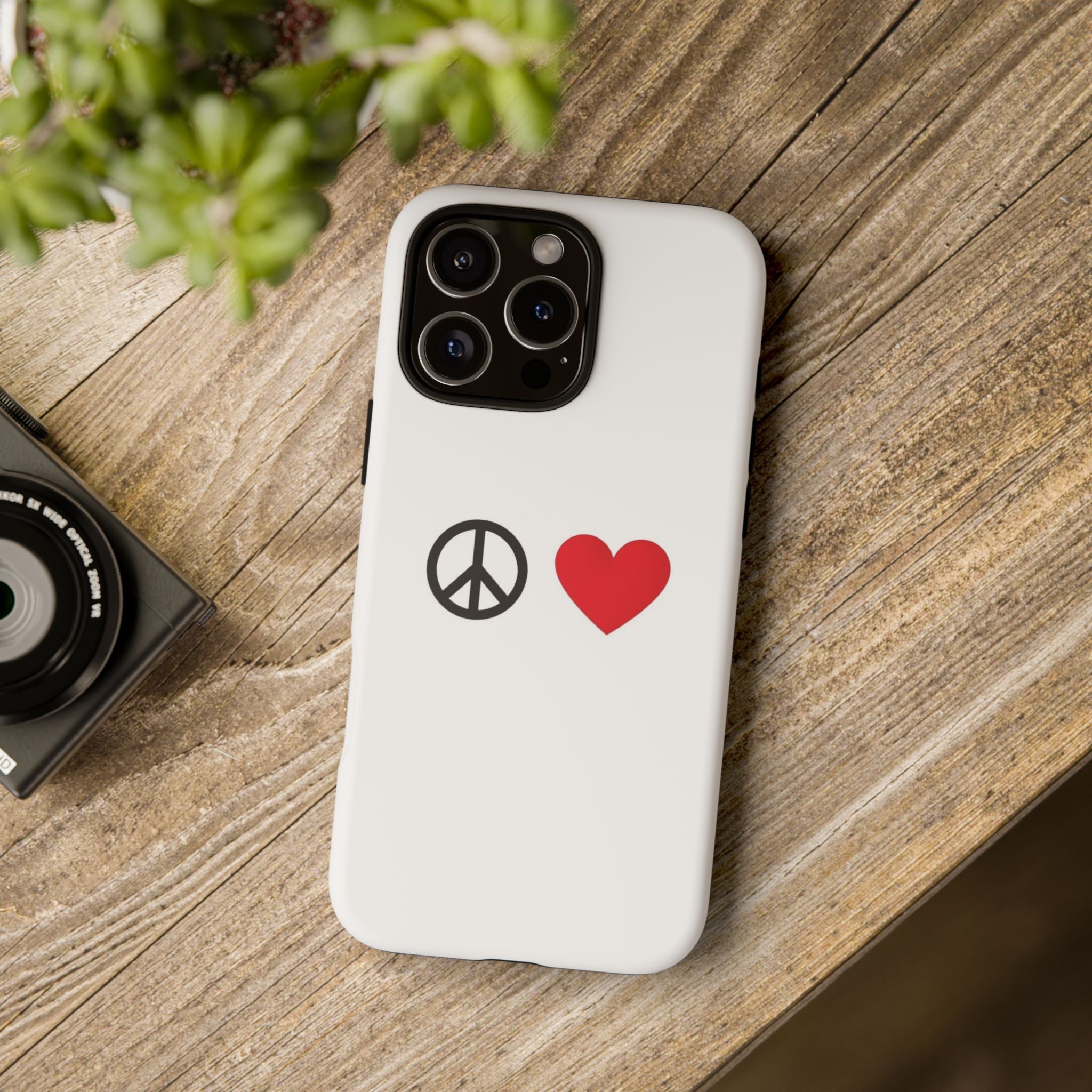 Peace & Heart Phone Case — Minimal Peace Sign and Red Heart Tough Case