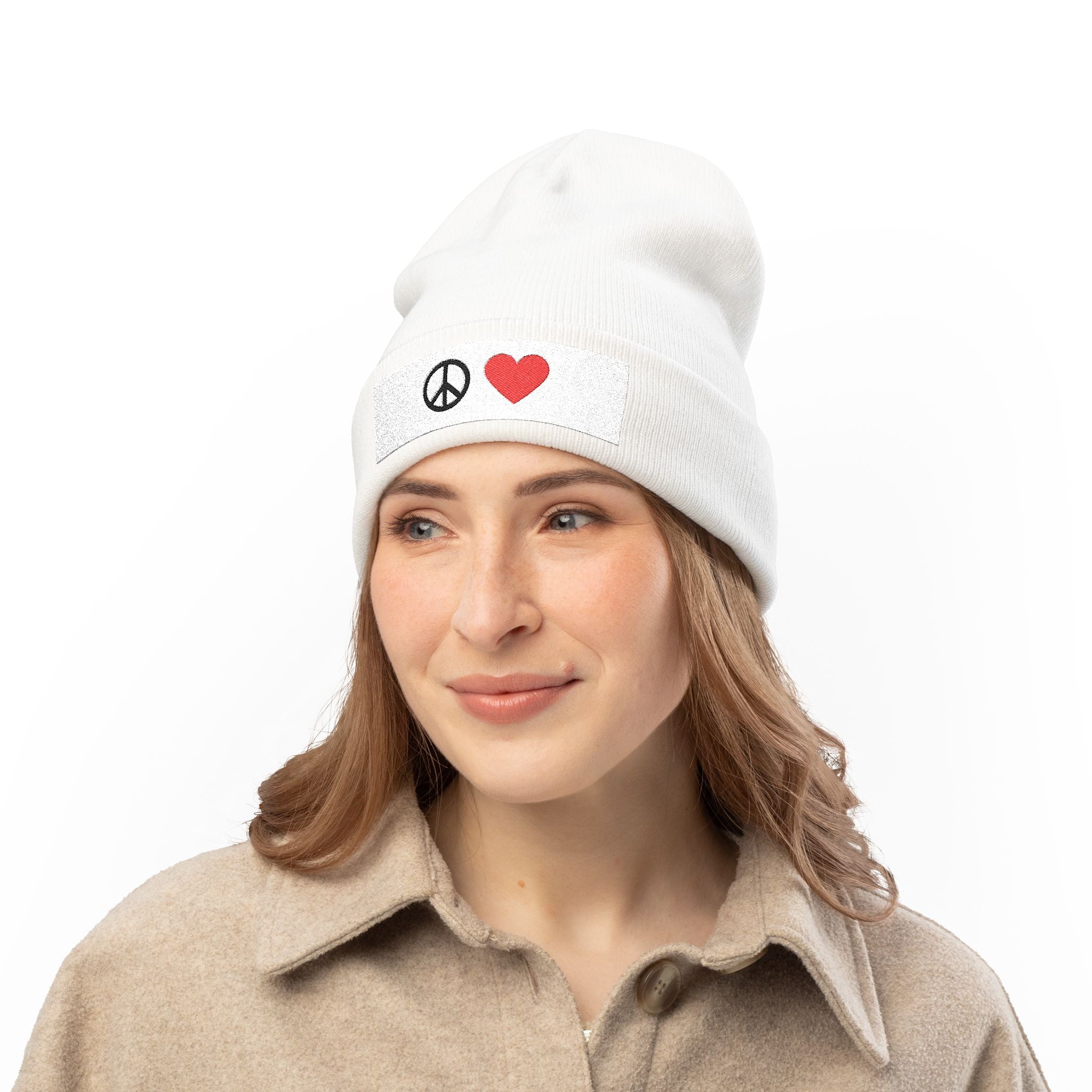 Peace & Heart Embroidered Knit Beanie