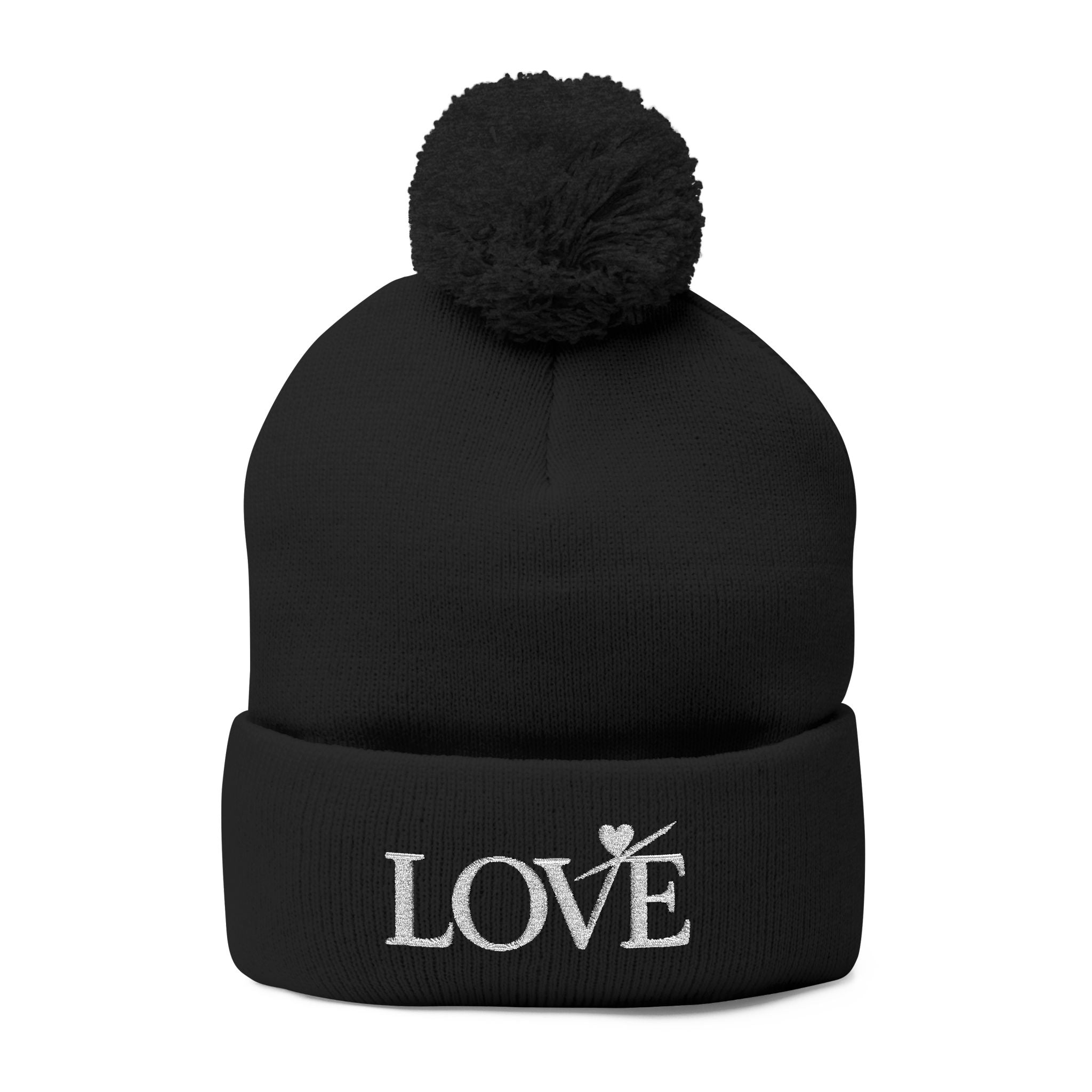 Love- Embroidered - Pom-Pom Beanie — Knit Winter Hat