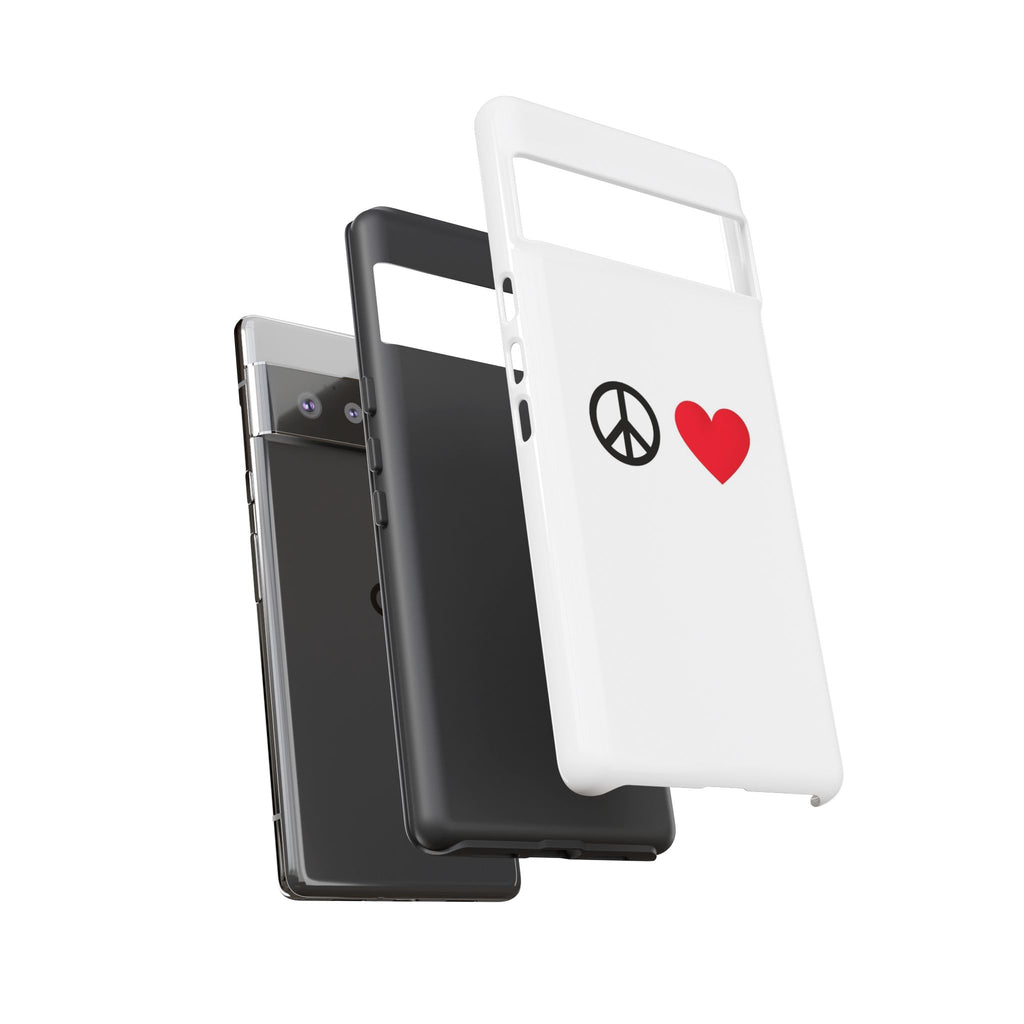 Peace & Heart Phone Case — Minimal Peace Sign and Red Heart Tough Case